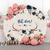 Lofaris Oh Deer Flowers Antler Round Baby Shower Backdrop